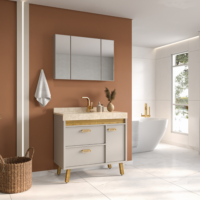 Armário com Espelheira Gaam Modena 90cm Fendi/Travertino