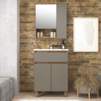 Armário com Espelheira Belizze Cristal 60cm Noce/Cimento